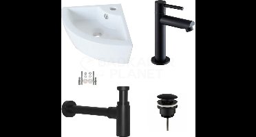 KERAMISCHE FONTEINSET MET KRAAN, AFVOER EN SIFON MAT ZWART CASSA 32X32X13 CM