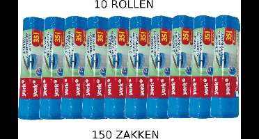 Afvalzakken met trekband | 35 Liter | 10 rollen = 150 zakken | Voordeelverpakking | 50 x 60cm | Extra sterk 15µm | Vuilniszakken
