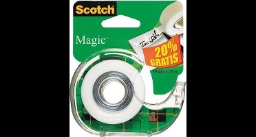 Scotch ruban adhǸsif Magic Tape formaat 19 mm x 25 m blister met dispenser en 1 rolletje 20 procent gratis