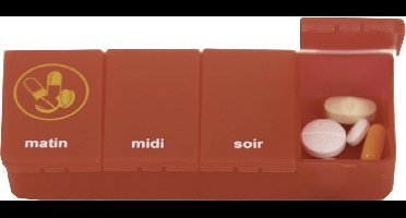 Pillendoos 1 dag - 4 vaks transparant rood FR