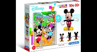 Clementoni - 104-delige Legpuzzel + 3D-model - Mickey - Disney, puzzels kinderen