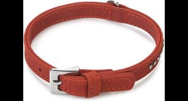 Beeztees leren halsband Buffalo Strass. Rood. 32 cm x 12 mm.