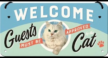 NOSTALGIC ART METALEN BORD HANGING CATS WELCOME