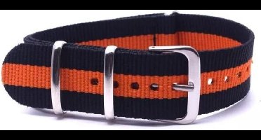 Premium Orange Black - Nato strap 20mm - Stripe - Horlogeband Oranje Zwart