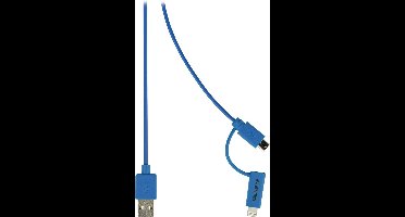 Valueline VLMP39400L1.00 2-in-1 Data En Oplaadkabel Usb Micro-b Male + Lightningadapter - A Male 1.00 M Blauw