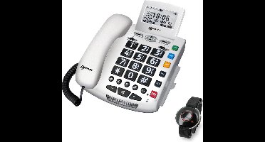 GEEMARC SERENITIES telefoon met draagbare VAL-DETECTOR (Man-Down). Met nummerweergave en 30 dB GELUIDSVERSTERKING geschikt voor SLECHTHORENDEN en SLECHTZIENDEN