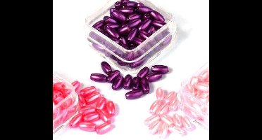 Parelkraaltjes ovaal Trio 3x6mm, Immitatieparels Roze  tinten