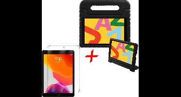 Hoes geschikt voor iPad 2019 / 2020 / 2021 10.2 inch - Screen Protector GlassGuard - Kinder Back Cover Kids Case Hoesje Zwart & Screenprotector