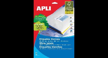 Apli etiketten ft 210 x 297 mm (b x h), rechte hoeken, 25 stuks, 1 per blad (1215)