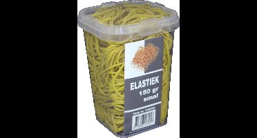 150 gram - Elastiek - geel - 60 x 1.5 mm  - in plastic pot