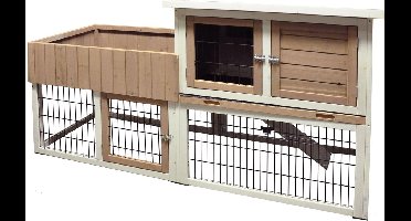 Konijnenhok met ren – Groot konijnenhok voor buiten met nachthok, uitloopren en kruidenbak – 165x64,5x92 cm – Flamingo Konijnenhok Floret Urban Bruin