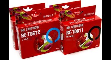 FLWR - Inktcartridge / T0611 / 2 / 3 / 4 / 6-Pack / Zwart en Kleur - Geschikt voor Epson