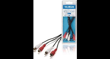 Valueline Stereo Audio Verlengkabel 2x RCA Male - 2x RCA Female 1.00 m Zwart
