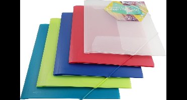 EXXO-HFP #51300/6- A4 Elastomap met 3 Kleppen - Opaak Polyprop - Assorti Kleuren - 6 stuks (1 pak @ 6 stuks)