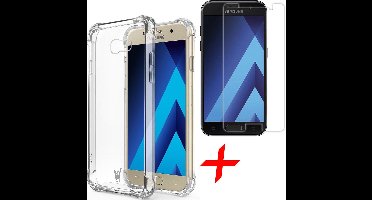 Hoesje geschikt voor Samsung Galaxy A5 (2017) Siliconen Hoesje met Versterkte Rand Shock Proof Case + Tempered Glass Screenprotector Transparant iCall