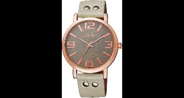 Q&Q Q892J105Y - Horloge - Analoog - Heren - Mannen - Leren band - Rond - Metaal - Grijs - Rosékleurig - 3ATM