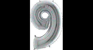Folieballon cijfer '9' holograph (100cm)