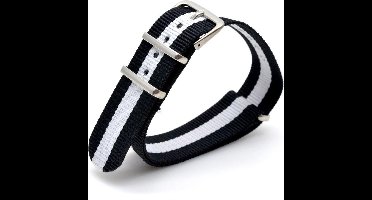 Premium Black White - Nato strap 24mm - Horlogeband Zwart Wit