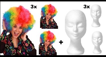 3x Pruik Regenboog en 3x pruikenhouder - Festival thema feest rainbow fun pruiken