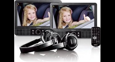 Lenco MES-415 - 9" dubbel scherm - Portable DVD-speler met hoofdtelefoon en brackets - Zwart