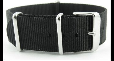Premium Black Nato strap 22mm - Horlogeband Zwart