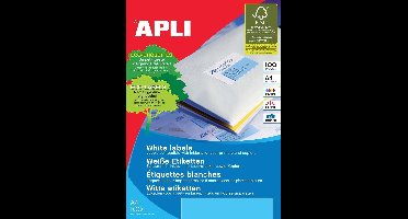 Stickers/etiketten Apli 100 Lakens 99,1 x 67,7 mm Wit A4
