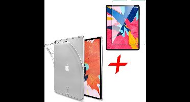 Transparant Hoesje geschikt voor Apple iPad Pro 12.9 (2018) - Siliconen Soft TPU Gel Case + Tempered Glass Screenprotector iCall