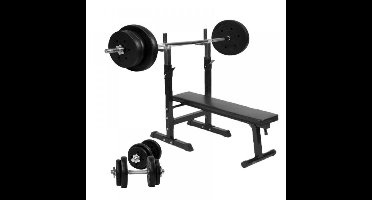 Gorilla Sports Verstelbare Halterbank - fitnessbank + 70 kg Halterset - gewichtenset - Kunststof