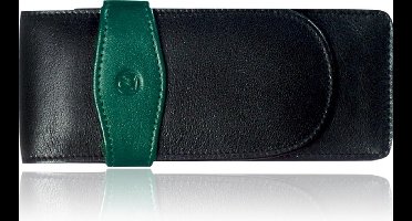 Authentiek nappaleer etui zwart-groen voor 3 schrijfinstrumenten