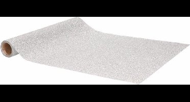 Home & Styling Tafelloper - zilver - glitters - L250 x B28 cm - polyester - tafelkleed loper