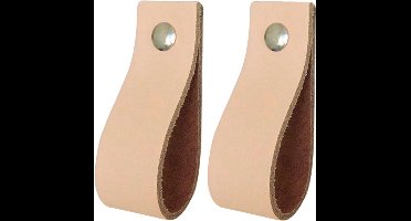 2x Leren handgrepen 'de lus' - maat L (22,2 x 2,5 cm) - NATUREL - incl. 3 kleuren schroefjes (handgreepjes - leren grepen - greepjes - leren lusjes)