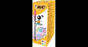 BIC Cristal Fun Balpennen Brede Punt (1.6 mm) - Roze Paars Lichtblauw Lichtgroen  - Doos van 20 Stuks