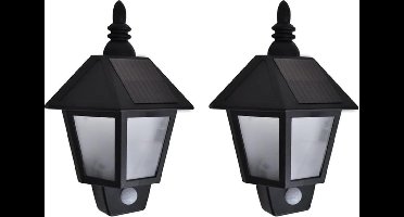 Solar-wandlampen 2 st met bewegingsensor zwart