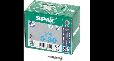 SPAX 1197000500303 Roestvaststalen schroef, Verzonken kop, 5 x 30, Voldraad, T-STAR plus T20 - blank - 200 stuks