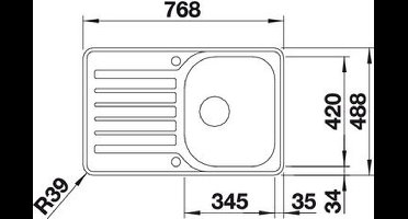 Spoelbak, 768x488 mm, Compact, met draaiknopbediening, geborsteld rvs