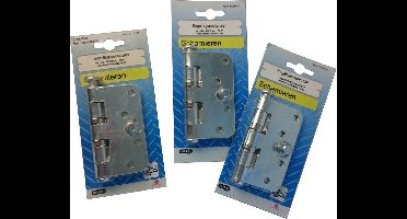 STARX, set van 3 kogellagerscharnieren, verzinkt met ronde hoek, 89 x 89 mm, 3mm dik, SKG**-beveiliging met dievenklauw