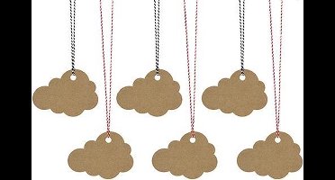 Partydeco - Gift labels wolk kraft (6 stuks)