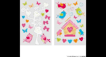 Lief! - Raamstickers - Vogeltjes - Roze - 2 sheets van 17,5 x 25cm