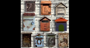 Home brievenbussen behang (vliesbehang, grijs)