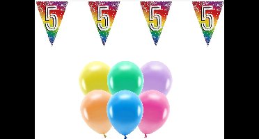 Boland Party 5e jaar verjaardag feestartikelen versiering - 100x ballonnen/2x leeftijd vlaggetjes