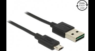 Easy-Micro USB naar Easy-USB-A kabel - USB2.0 - tot 2A / zwart - 2 meter
