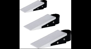 Driehoekige deurstoppers - wit rubber - zwarte RVS voet - set van 3 stuks - hoogte 3cm - lengte 12 cm