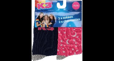 K3 Sokken Moon and Stars 2 paar Roze Maat 31/34 - Julie, Marthe & Hanne sokken - Studio 100 -