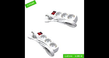 Elektrofix Stekkerdoos - 3 voudig - Met schakelaar - Kabel 1.40m - 3680 watt - Wit - 2 stuks