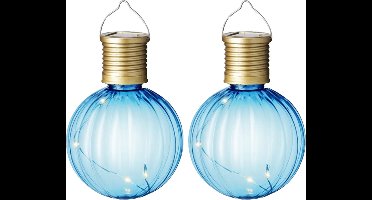Lumineo tuin/buiten 8x stuks Led lampje/lampion solar verlichting blauw 11 x 8 cm - Tuinverlichting zonne-energie