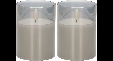 Cepewa LED Kaars - 2x stuks - met timer - grijs - glas - 7 x 10 cm - met timer - Woondecoratie - Elektrische kaarsen