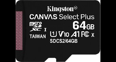 Kingston 64GB microSDHC Canvas Select Plus 100R A1 C10 Single Pack zonder Adapter