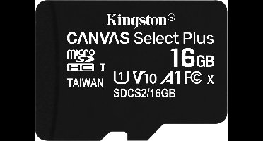 Kingston Canvas Select Plus Micro SD Kaart 10 UHS-I 16GB Opslagcapaciteit - inclusief SD adapter