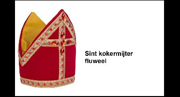 Luxe Kokermijter Sinterklaas ruitjesband fluweel rood - Sint nicolaas Sint 5 december thema feest party