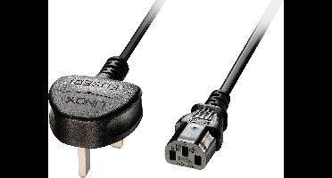 LINDY Stroom Aansluitkabel [1x Britse stekker - 1x Apparaatstekker, female C13 10A] 3.00 m Zwart